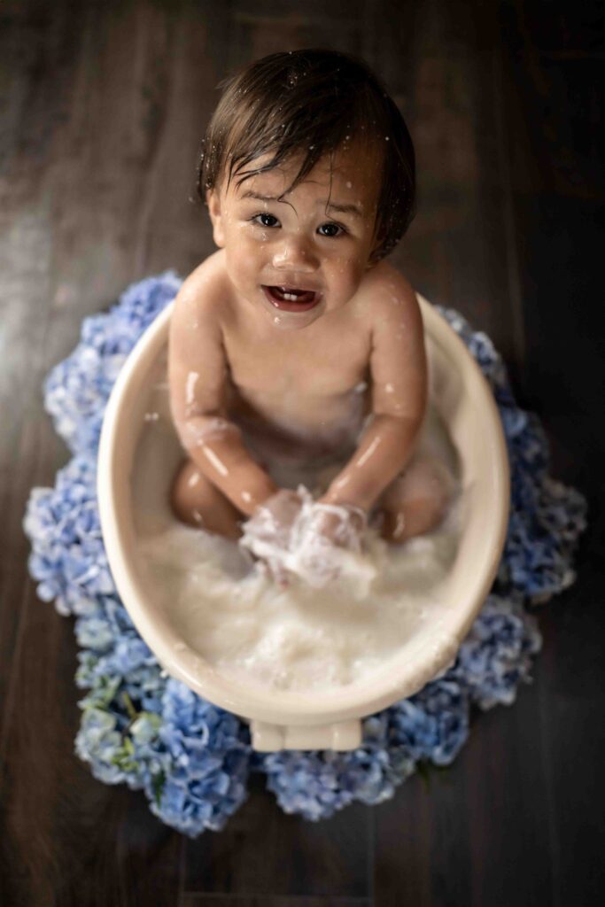 First Birthday photography celebrated with a milk bath session